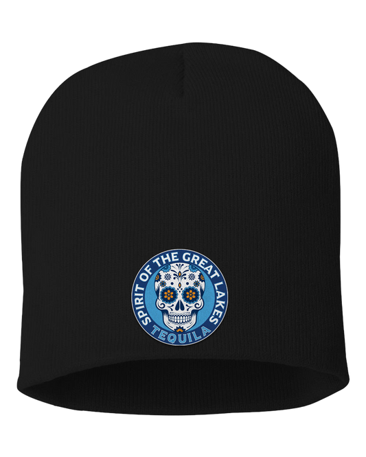 Black beanie with 'Spirit of the Great Lakes Tequila' logo on a white background